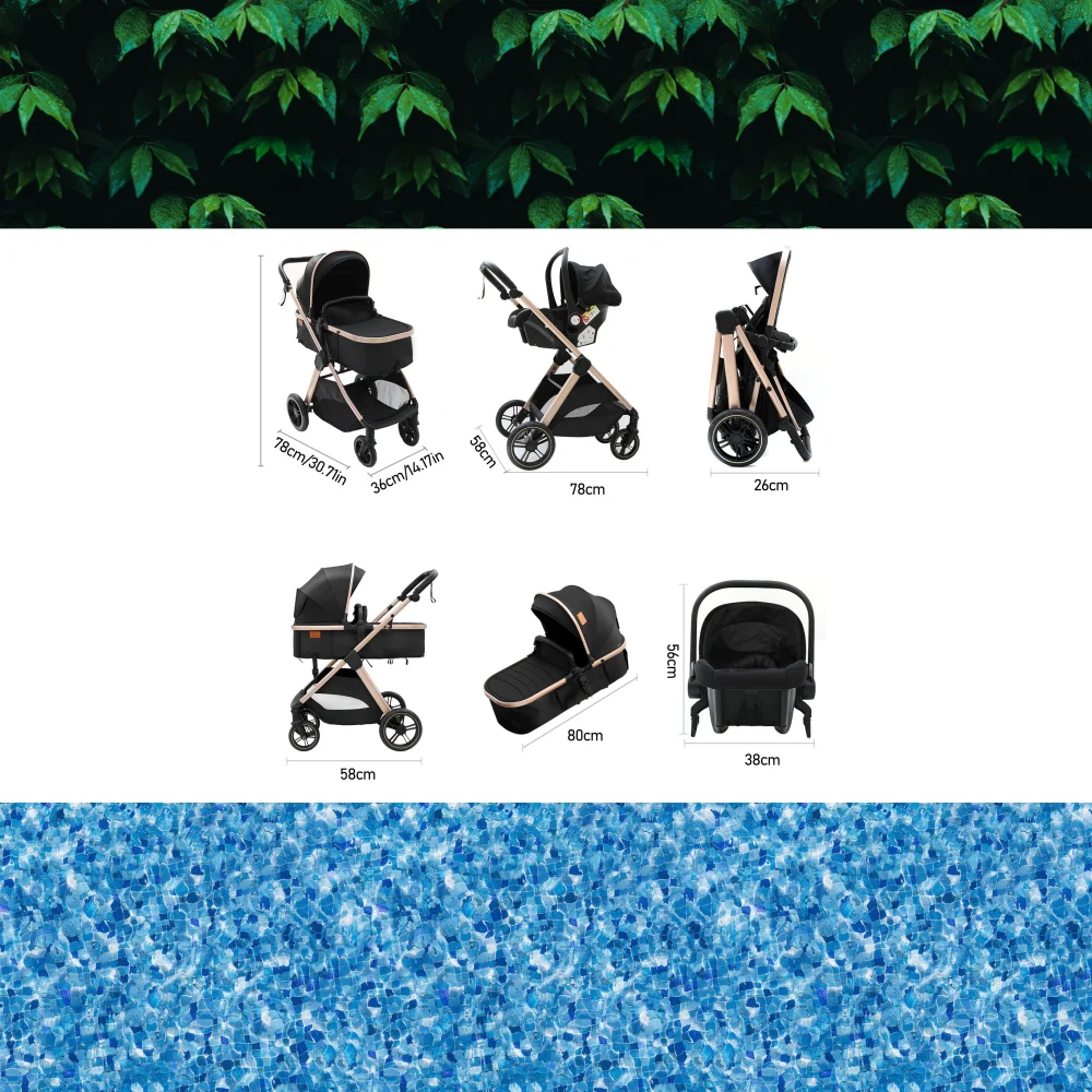 Passeggino per bambini, passeggino multifunzionale 3 in 1, leggero, portatile, pieghevole, ideale per i viaggi, passeggino di lusso con seduta alta, passeggino per neonati, passeggino a quattro ruote