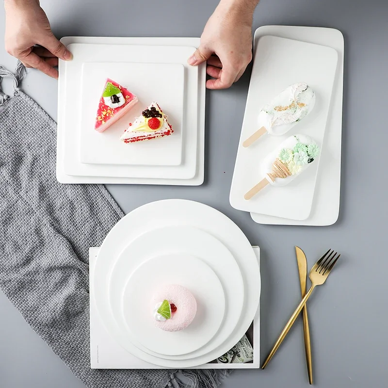 

White Ceramics Dinner Plate Round/square/rectangular Restaurant Western Food Steak Plate Decorative Tableware Cake Sushi Dish