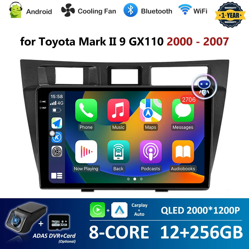 

Android System 9 '' for Toyota Mark II 9 GX110 2000 - 2007 Car Radio Multimedia player Navi GPS 2.5D Screen WiFi+4G BT Head Unit