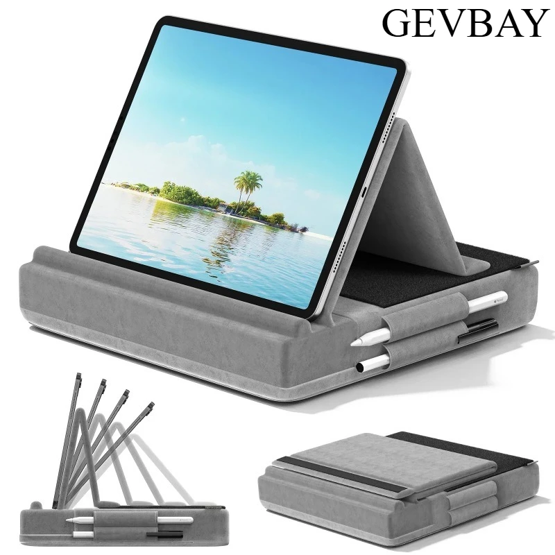 Upgraded Foldable Tablet Pillow Stand Adjustable Soft Pad Bed Lap Desk Holder With Stylus Mount For iPad