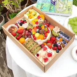 Disposable Kraft Paper Picnic Box Outdoor Picnic Camping Dessert Food Container Bread Pizza Packing Carton Afternoon Tea Boxes