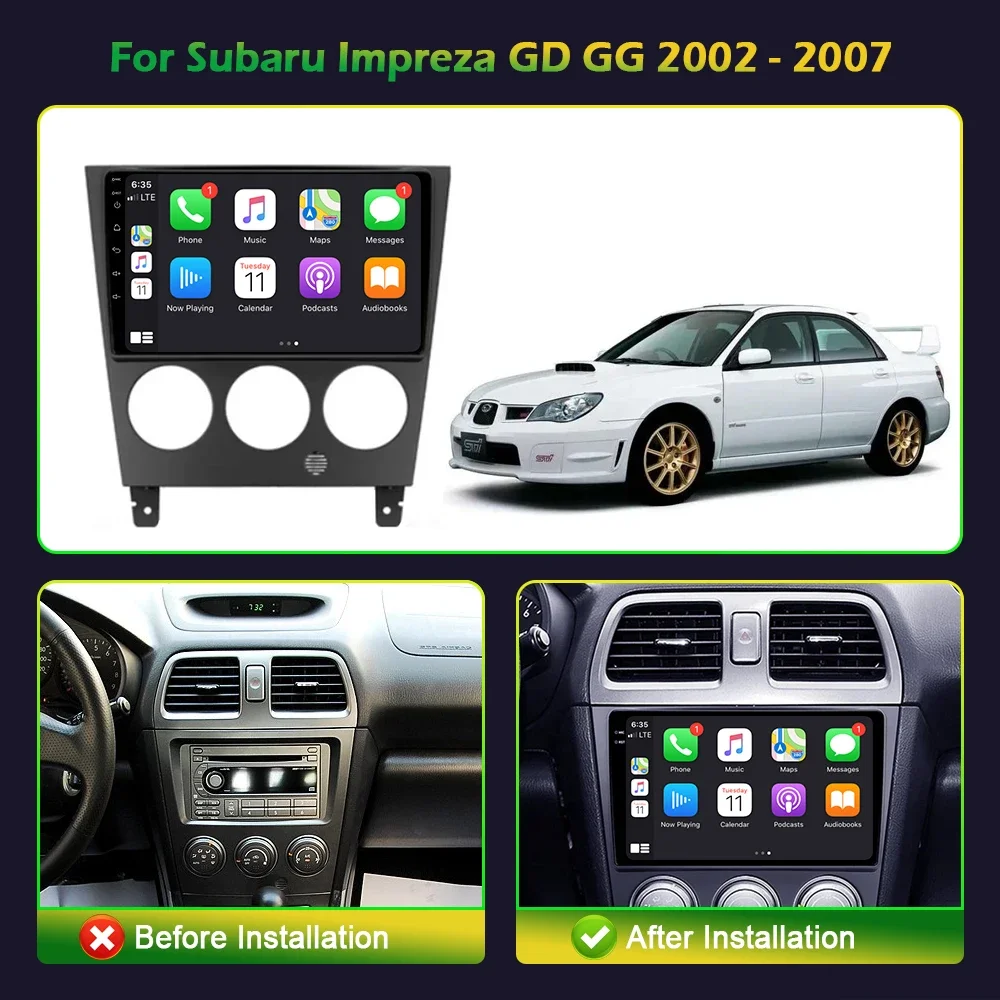 Wireless Apple Android 14 For Subaru Impreza GD GG 2002 - 2007 Car Radio Multimedia Wireless Carplay Navigation 4G GPS Screen