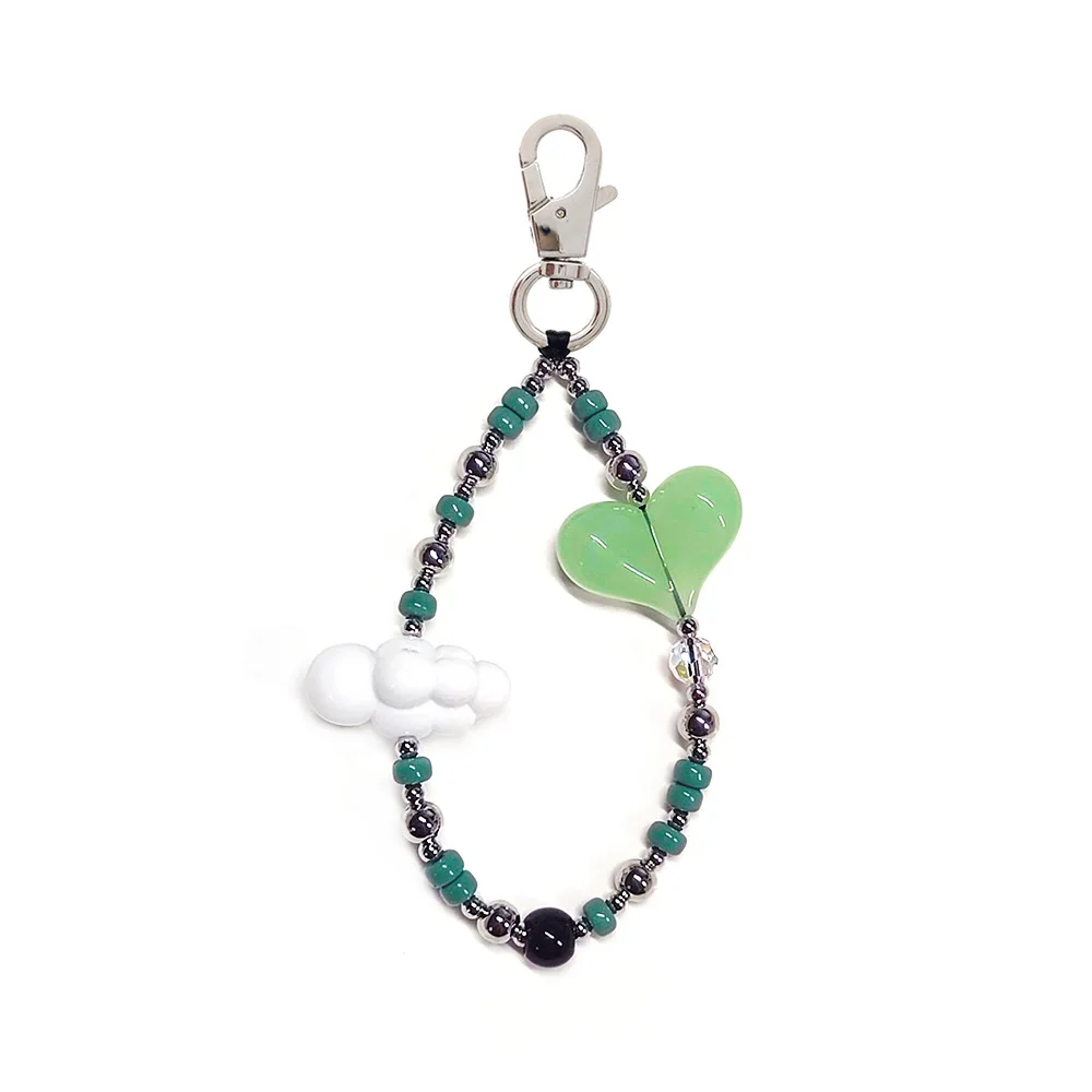 HERLOOK Red Heart Keychain Y2K Key Charm Accessories Cloud Keyring Beads Key Chain Daily Clothing Decor