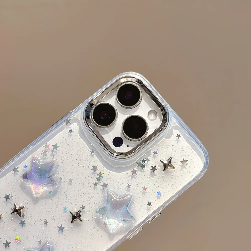 Luxury 3D Star Bling Glitter Shockproof Phone Case For iPhone 17 16 15 14 13 12 11 Pro Max Plus Transparent Bumper Cases Cover - náhled 5