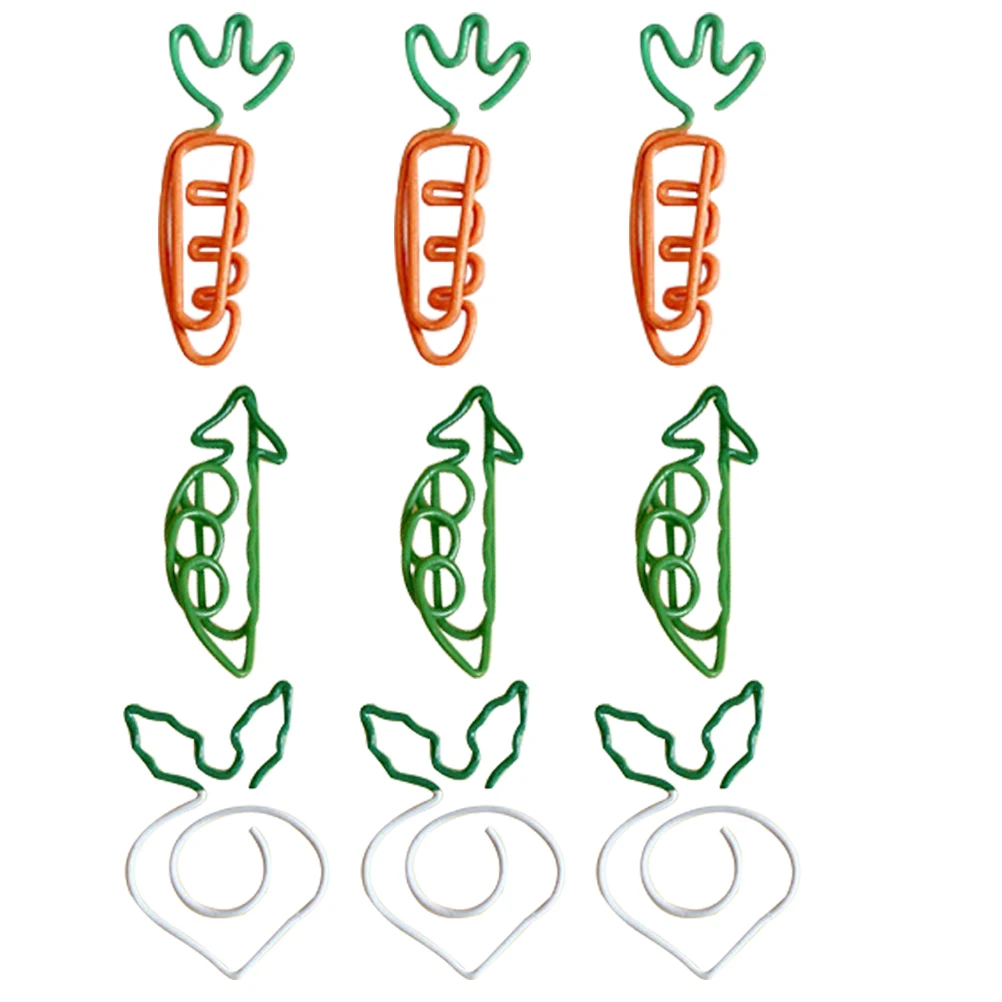 

9 Pcs Cartoon Paper Clips Cute Carrot Radish Pea Office School Supplies Metal Document Binder Small Creative Fun Decorative