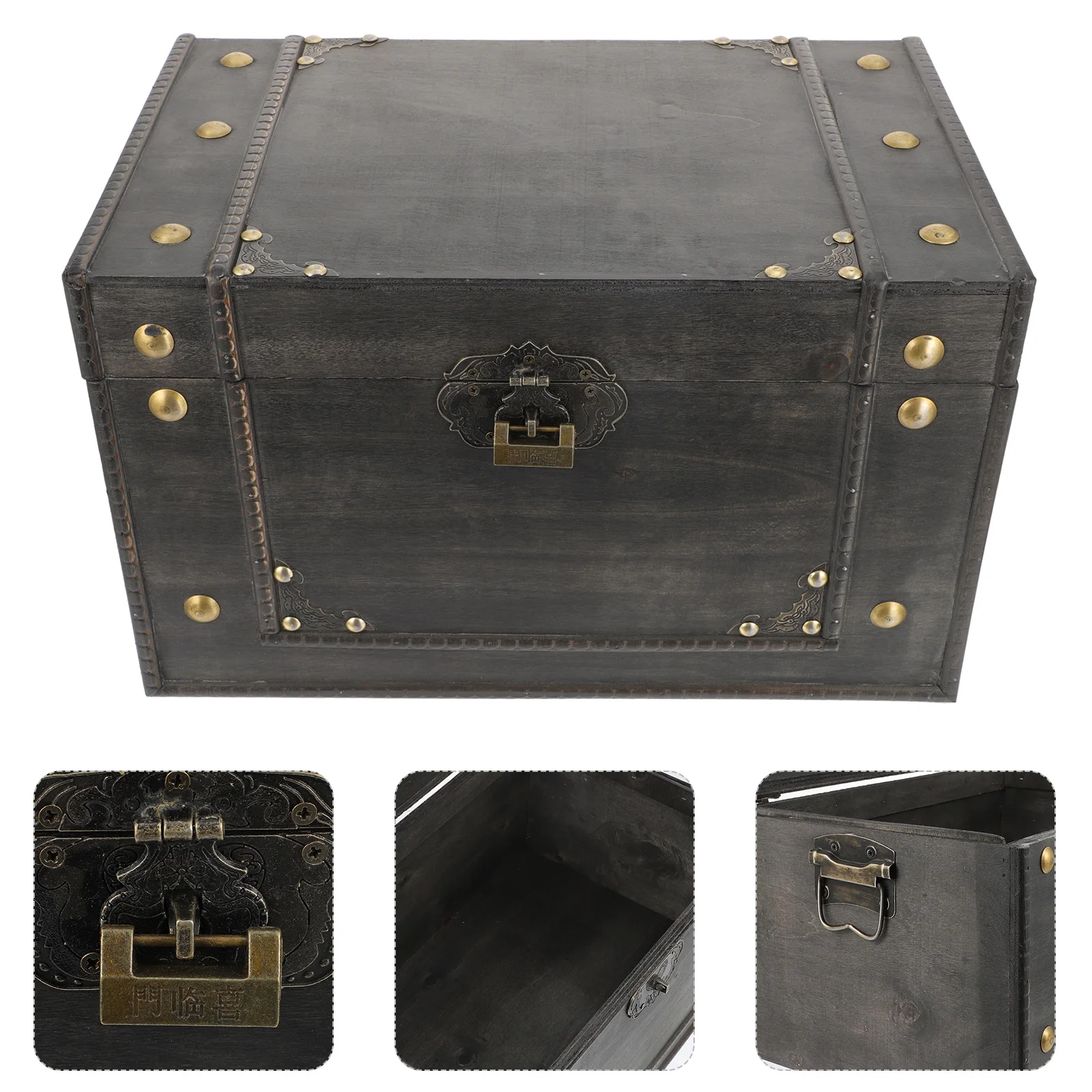 

Lockable Wooden Storage Box Vintage Treasure Chest for Jewelry Documents Brush Organizer Small Trinket Keepsake