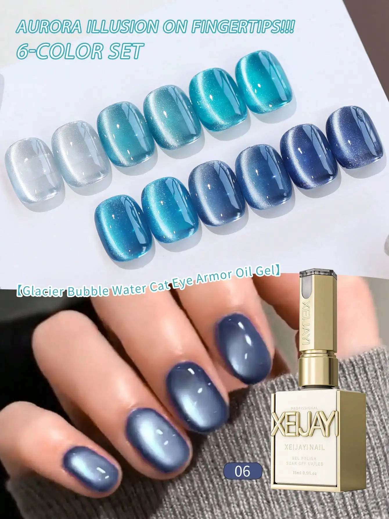 XEIJAYI 6pcs Cat Eye Gel Nagellak Glitter Pailletten Nagellak Verwijderbare UV Polish Nail Art Geschikt voor Nail Art Design