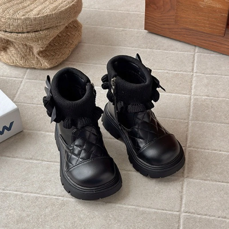 2025 Autumn Winter New Children Short Boots for Girls Fashion Korean Style Soft Bottom Anti-slippery Versatile Princess Shoes