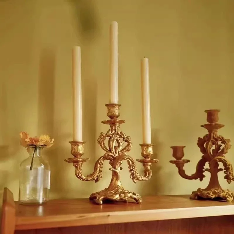 French Retro Baroque European Candle Holder Candlelight Dining Table Decoration Romantic Dinner Wedding Golden Vibes Elegant