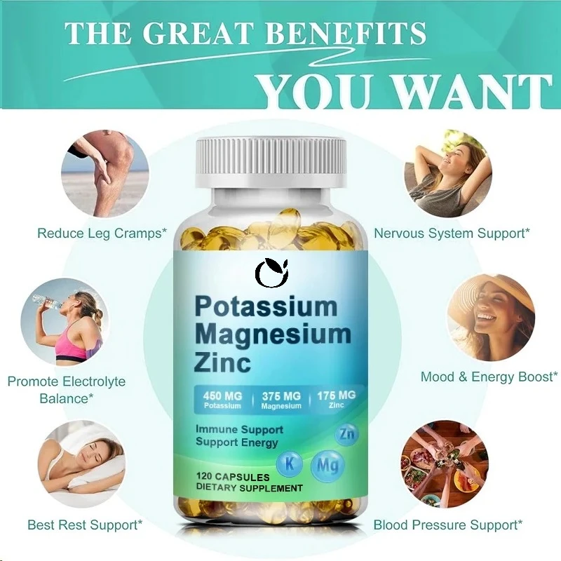 Potassium Magnesium Supplement 1000mg, Magnesium Potassium Zinc Aspartate Support Vascular, Bone, Heart, Muscle & Nerve