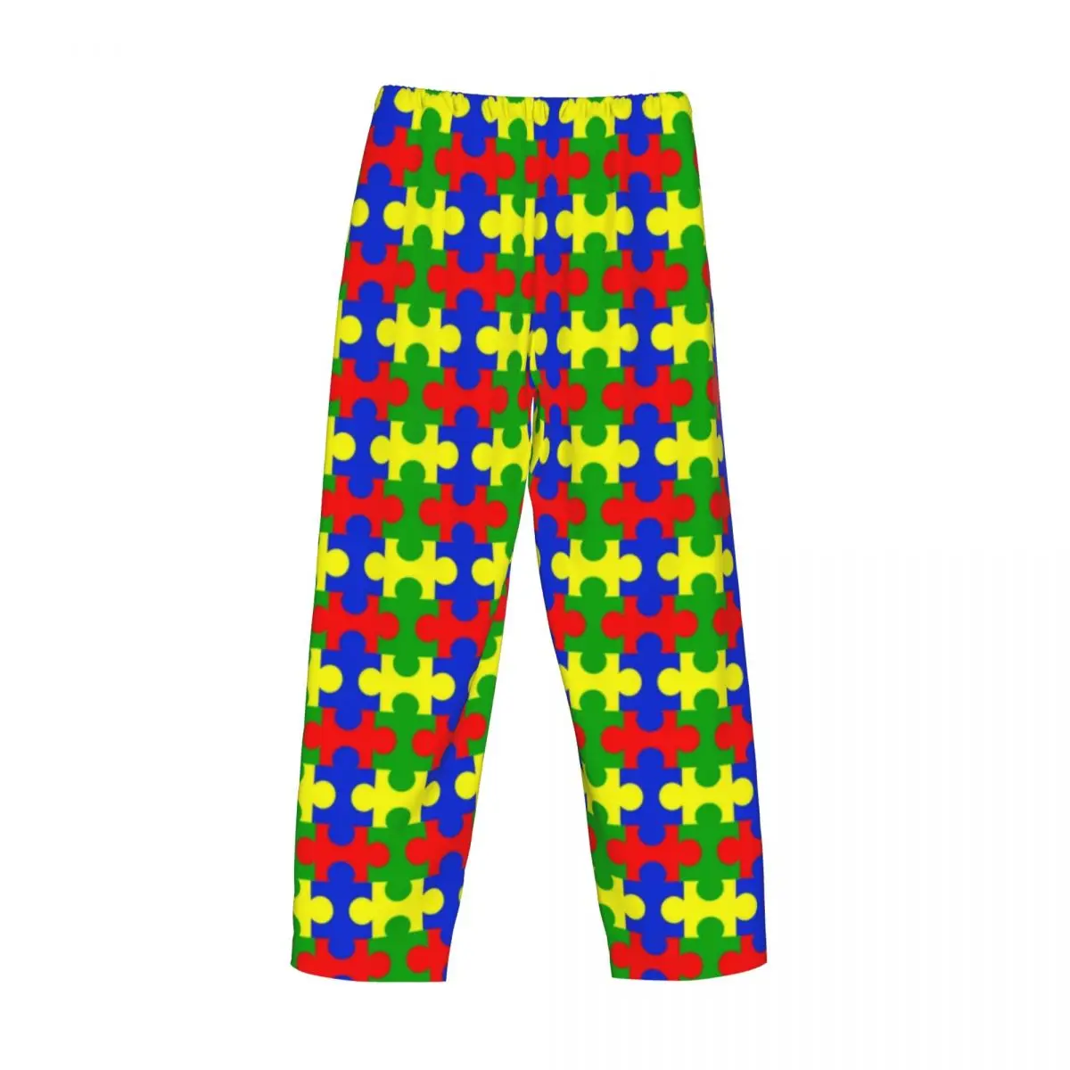 Calça de pijama masculina colorida puzzles, impressão personalizada, consciência do autismo, pijamas, fundo do salão do sono com bolsos