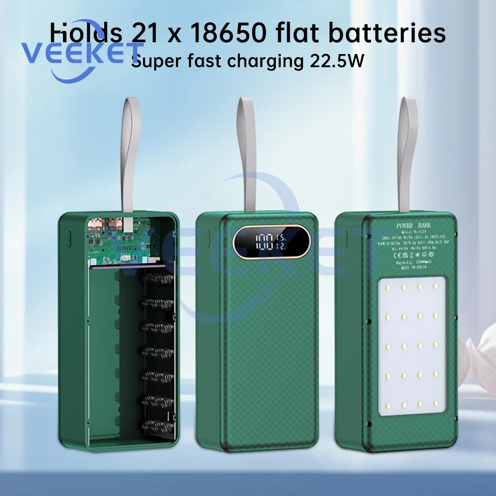 D21 18650 Battery Power Bank Case QC3.0 15W PD Quick Charge 21*18650 Battery Storage Box 15W Wireless Charge Shell Flashlight