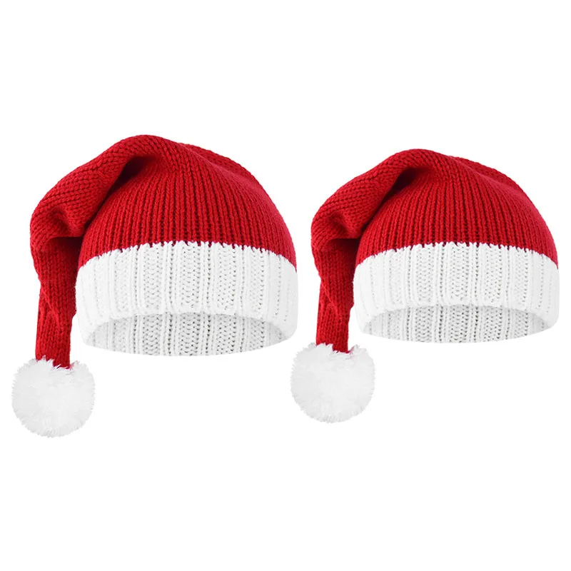 

2025 New Year Sweater Santa Knitted Beanie Hat Red And White Christmas Hats Warm Hat For Kids Adults New Year Christmas Decor