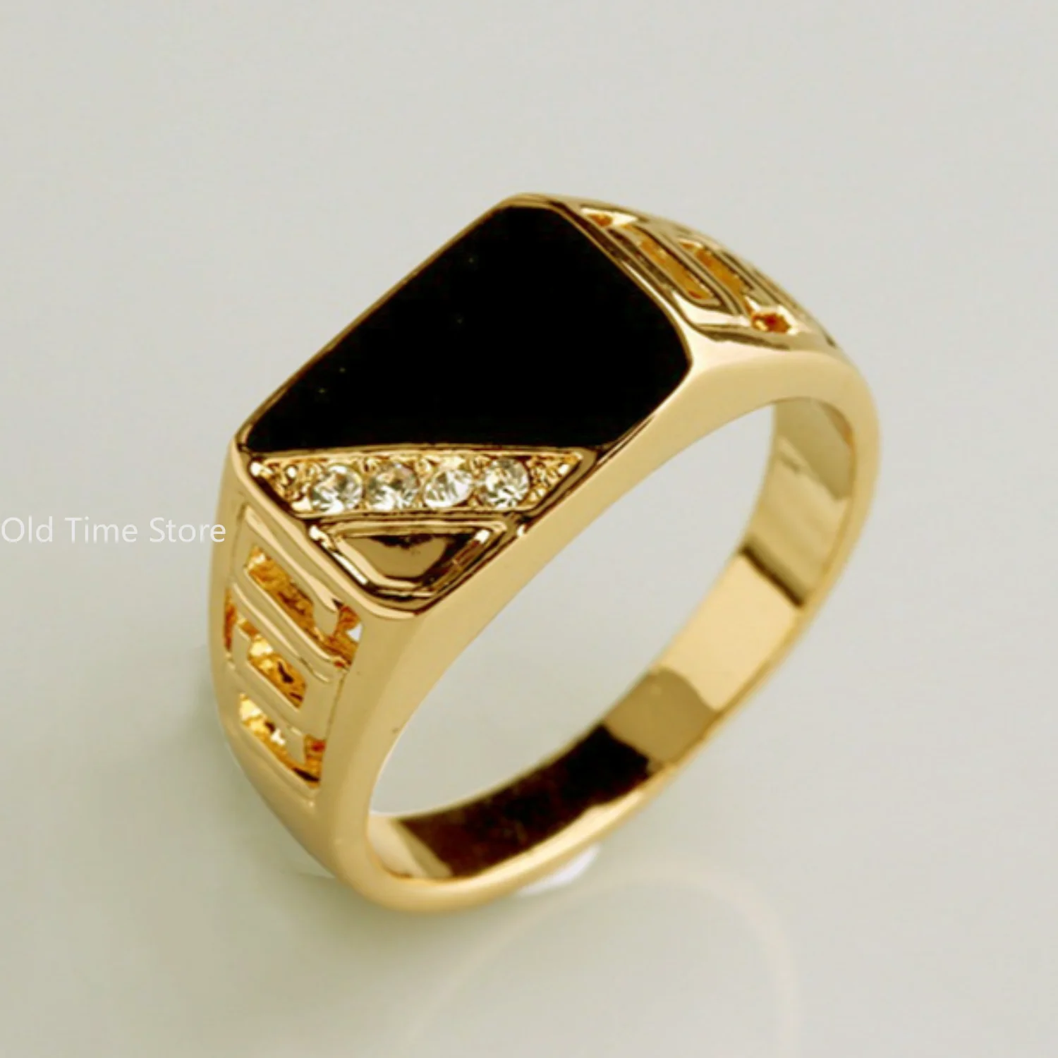 Classic Size 5-12 Men Rhineston Jewelry Gold/Silver-Color Black Enamel Male Finger Titanium Stainless Ring