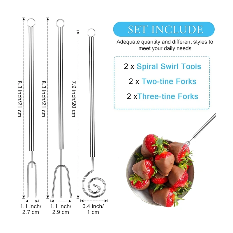 6 Pcs Chocolate Dipping Fork Set 8.3 Inch Stainless Steel Fondue Forks DIY Candy Melts Baking Supplies Decorating Tool