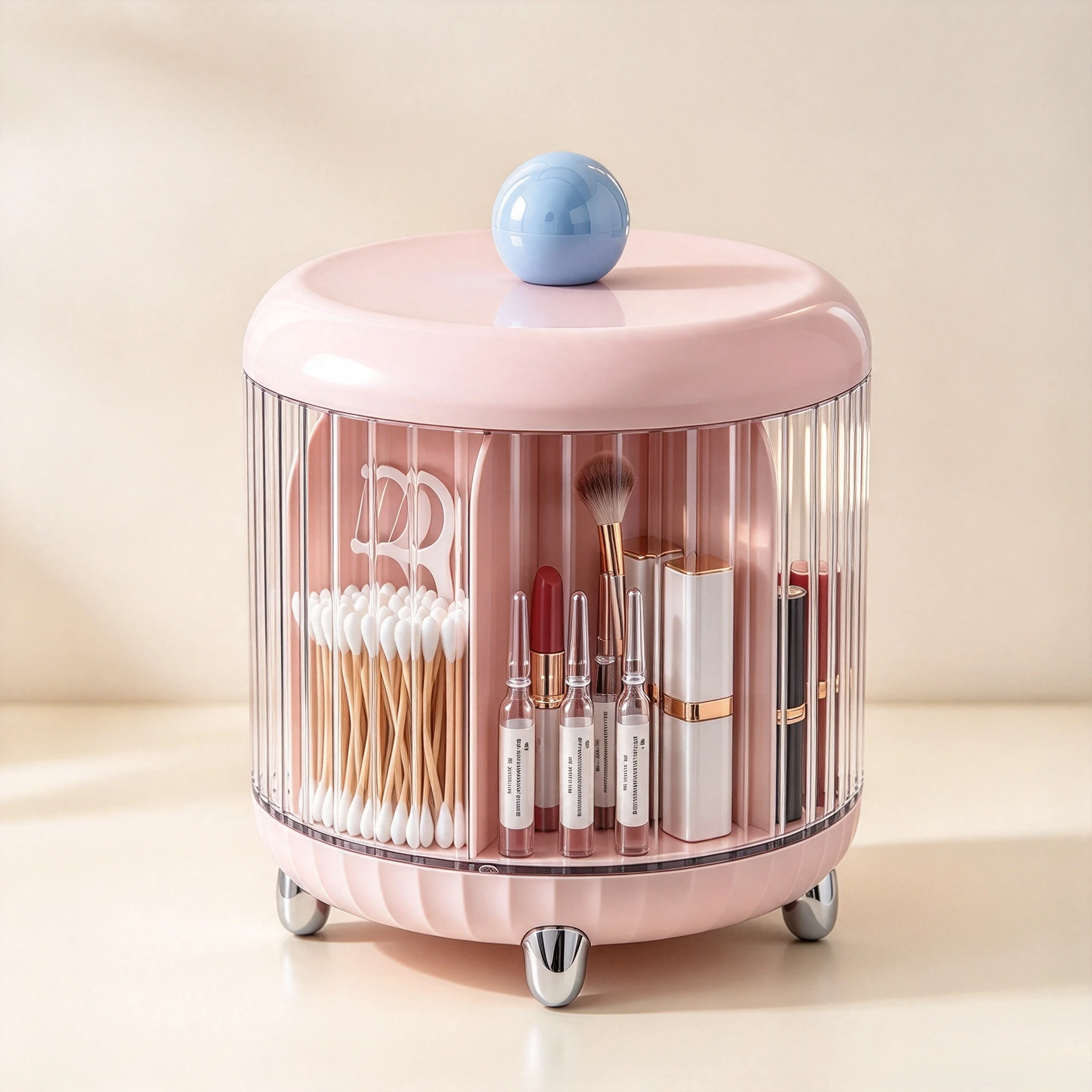 Rotating Cosmetic Desktop Organizer Multi Compartment Storage Box for Vanity Eyeshadow Lipstick Brush Eyebrow Pencil Holder