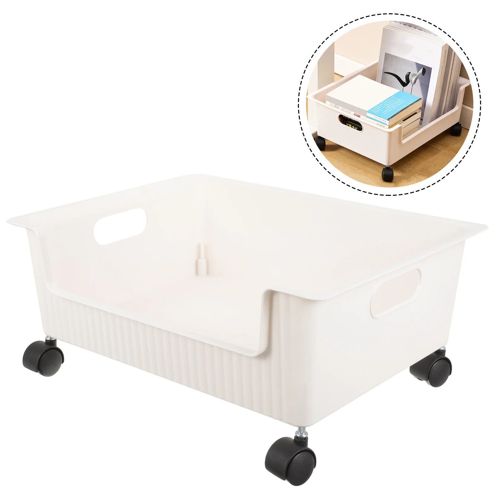 

Storage Box with Pulleys Rolling Cart Book Container Bookcase Wheels Bathroom Organizer Desk