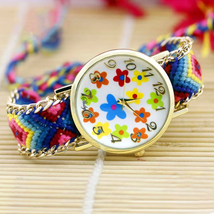 shsby New Ladies flower Woven nylon rope wrist watch fashion women dress watch high quality quartz watch sweet girls watch