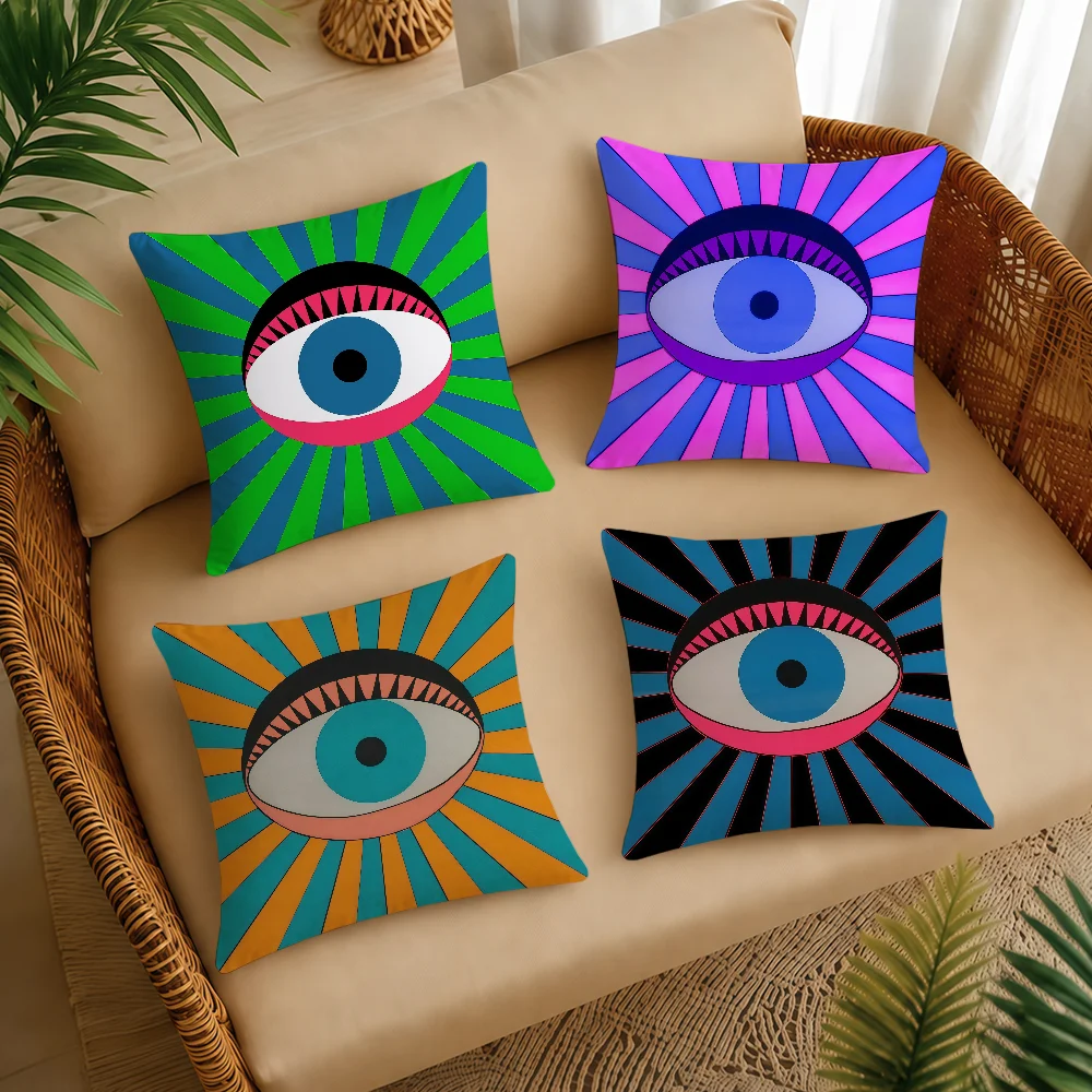 Trendy Red And Blue Contrasting Eye Cushion Cover Square Decorative Throw Pillow Case Sofa Bed Living Room Anniversary Gifts