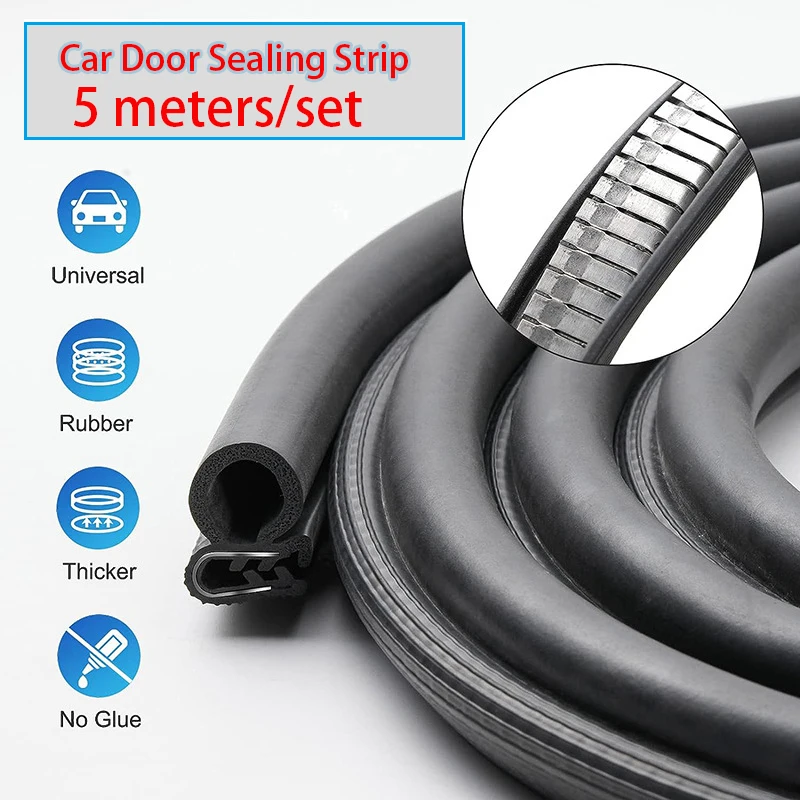 

5m Car Door Rubber Seal Strip Universal Soundproof Sealing Strips with Side PVC Bulb for Car Door Boat Home Sealants