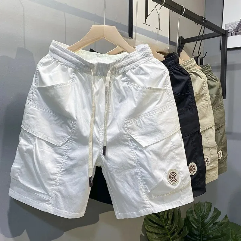 

Men's Summer Dry Thin Workwear orts Casual Loose Straight Beach Pants Five-Point Decorative ket mid Waist