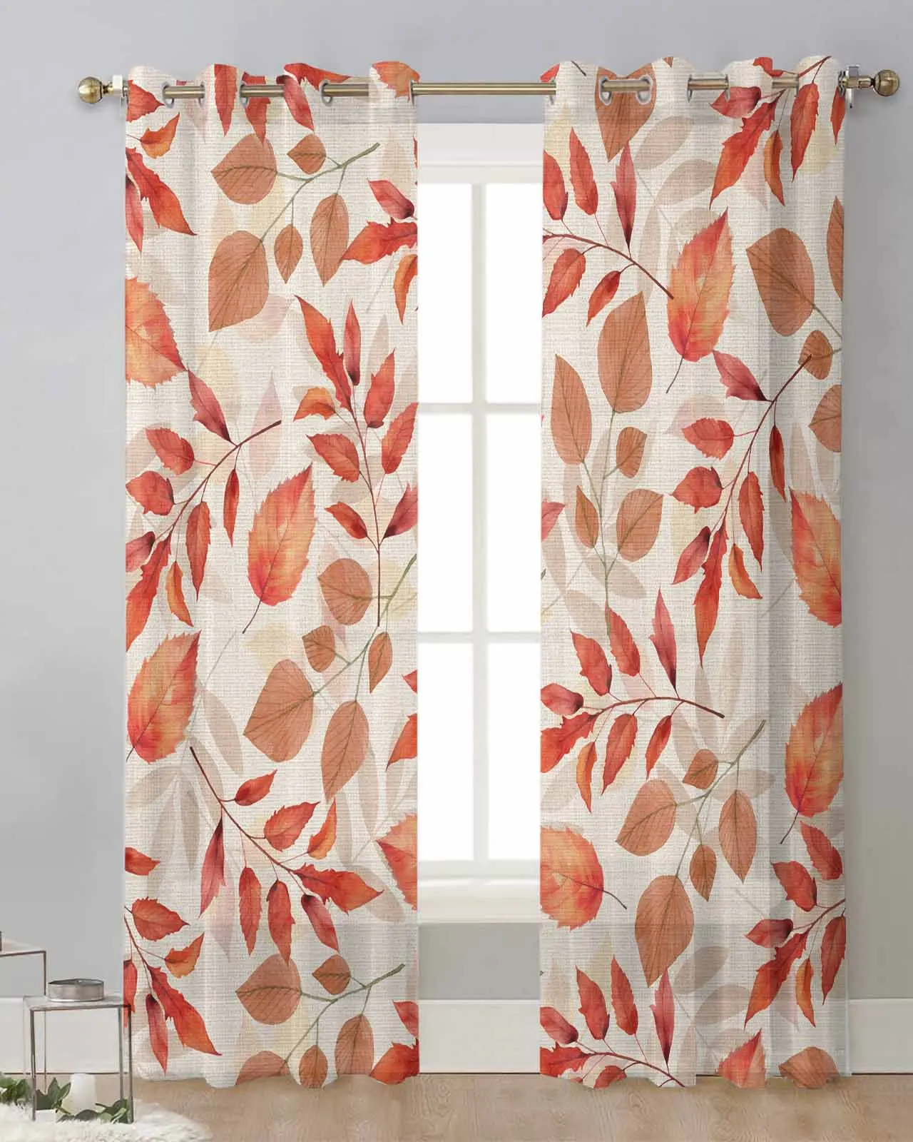 Luxury Curtains for Living Room Decoration Red Brown Leaves Watercolor Kitchen Curtain Cheap Things With Free Shipping for Home