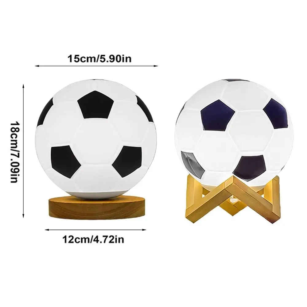 Solid Wood Base 3D Football Night Light 3 Colors Dimmable Creative Table Lamp Warm Light Realistic Small Decorative Light Gift