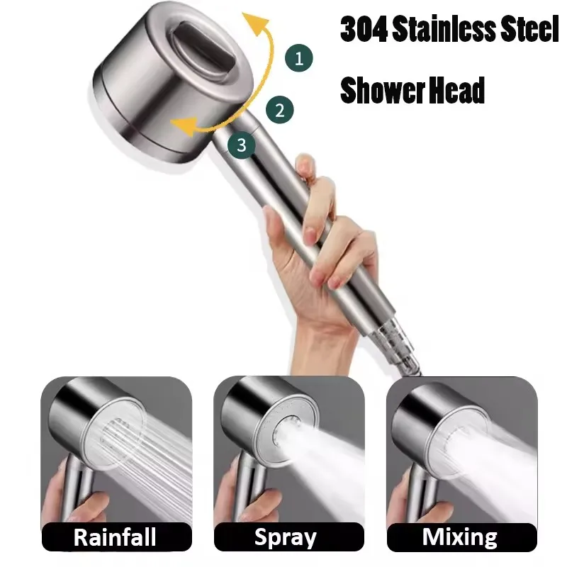 

High Pressure 304 Stainless Steel Shower Head 3 Modes Adjustable Sprayer Good Quality Pressurized Showerhead for Bathroom Faucet