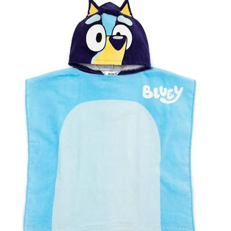 Toalla de Baño Infantil con Diseño de Bluey, Adorable Toalla de Algodón Absorbente con Orejas 3D, Poncho de Dibujos Animados para Niños, Regalo