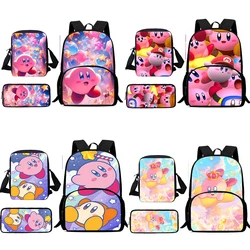 3Pcs Set Child Anime pink Kirbys Backpacks Shoulder Bag Pencil Case Pupil Large Capacity School Bags for Boys Girls Best Gift