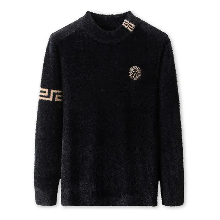 New semi-turtleneck sweater men's autumn and winter thickened knitted sweater fluffy bottoming shirt thermal top