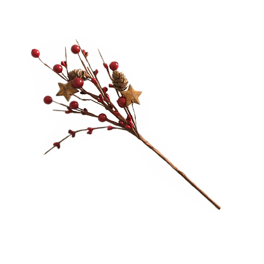 

Decorative Flower Branches Simulation Berry Pinecone Xmas Tree Decor Red Needle Fruits Fake Plant Rustic Home Office Wedding