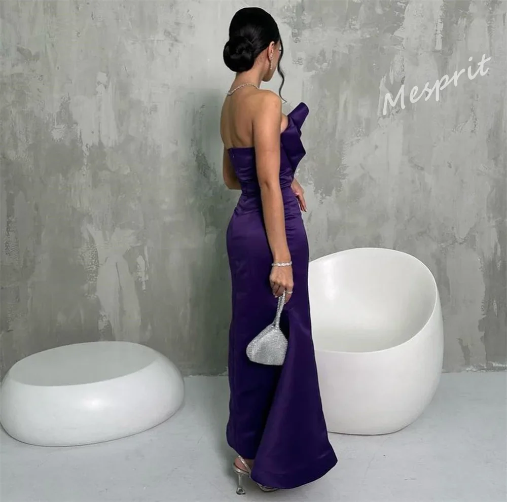 Customized Exquisite Strapless Mermaid Anke Length Evening Dresses Shirred Hugging Satin Customized  Evening Dresses