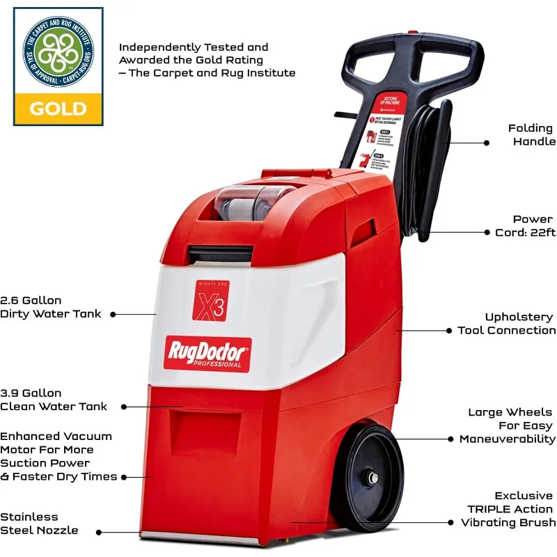 Rug Doctor X3 Commercial Carpet Cleaner – Large Red Oxy Pro Pack, Exclusive Vibrating Brush Spray Scrub