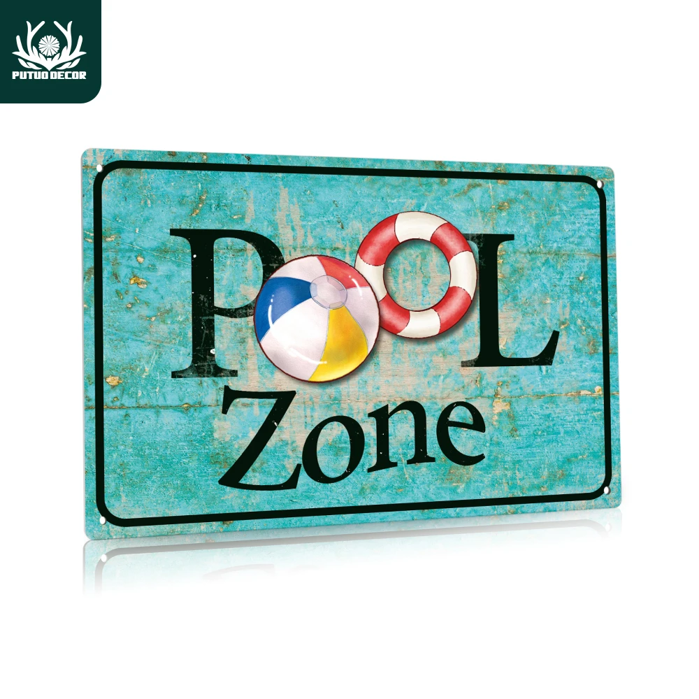 Putuo Decor 1pc Pool Zone Tin Signs, Retro Plate Poster Vintage Wall Art Decor for Home Swimming Pool Beach, 7.8 X 11.8 Inches