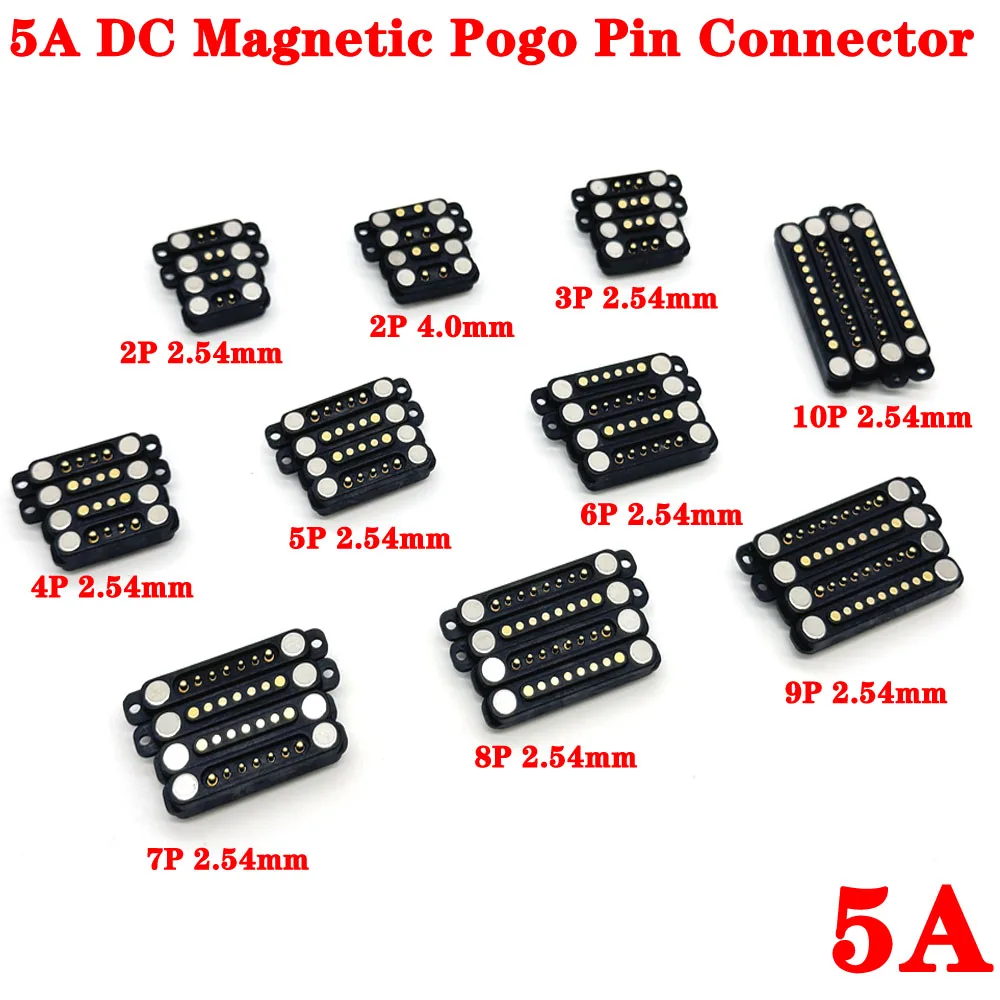 

1/3Pair Spring Loaded Male Female 2.54mm 4.0mm Pitch 2 3 4 5 6 7 8 9 10 Pole Through Holes PCB Connector 5A DC Magnetic Pogo Pin