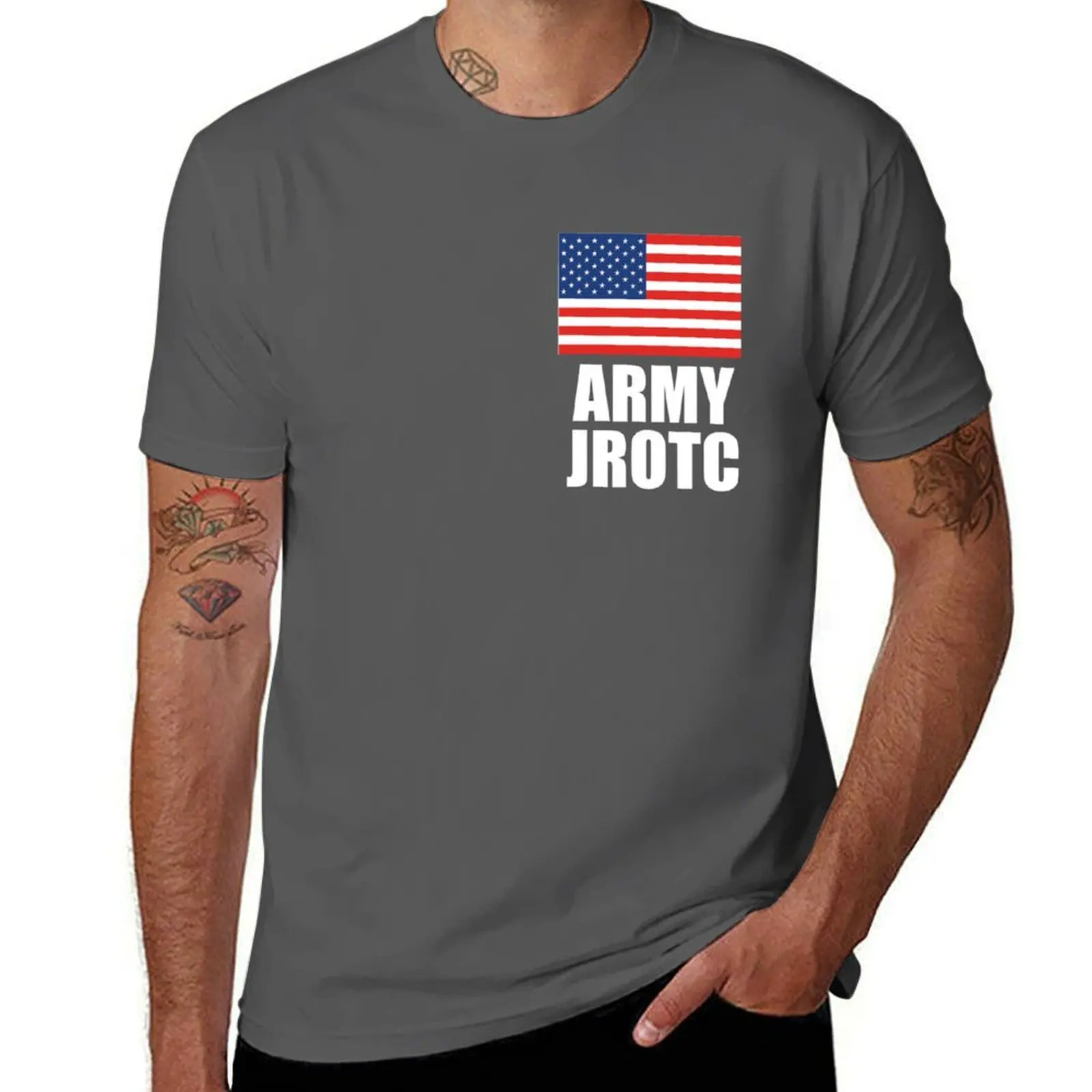

Army JROTC US Flag Chest Design T-Shirt funny t shirts cotton man t shirts for men casual T-Shirt