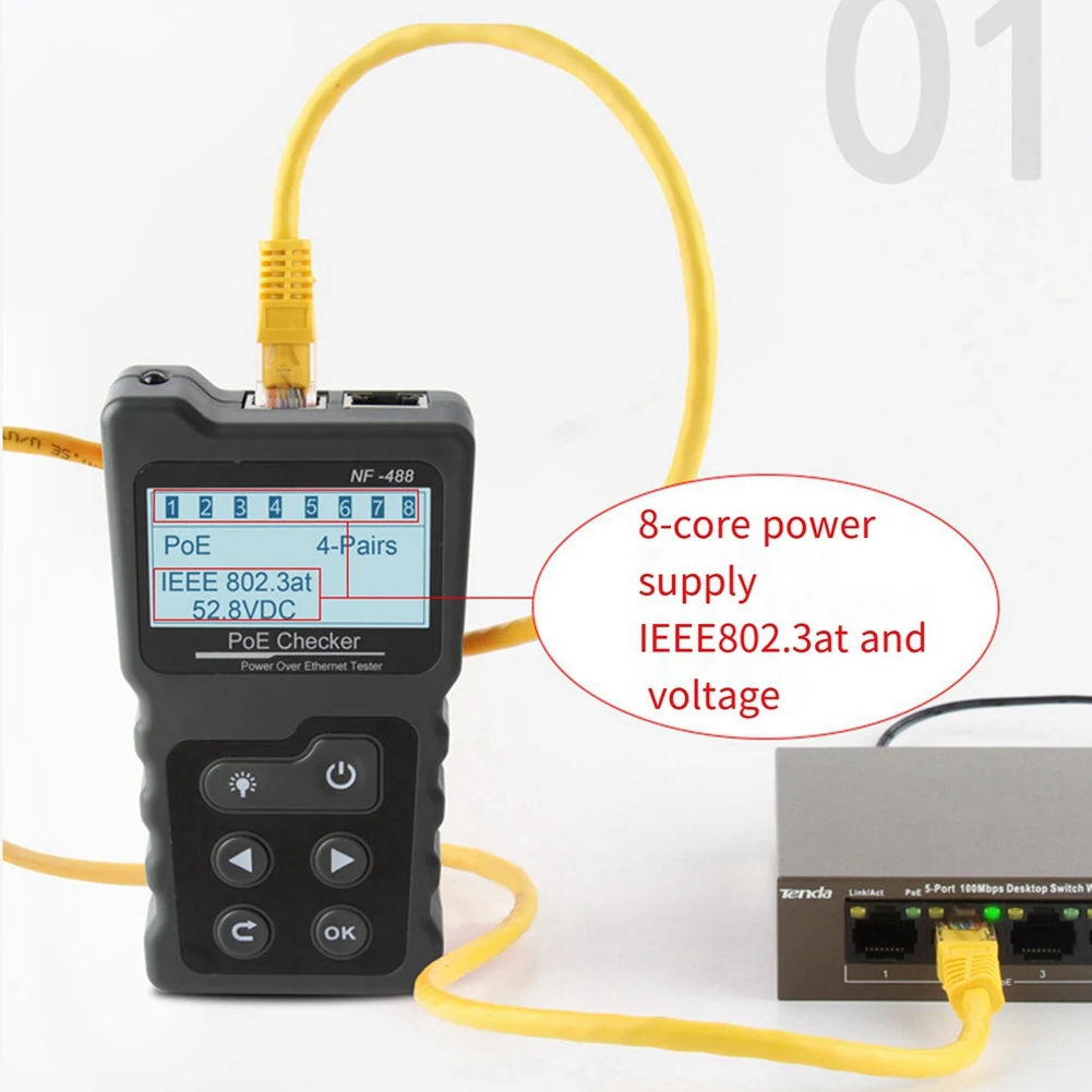 NOYAFA NF-488 PoE Power Test Network Cable Tracker Voltage Checker over the Ethernet Cat5 Cat6 Online Lan Tester Tools Switch