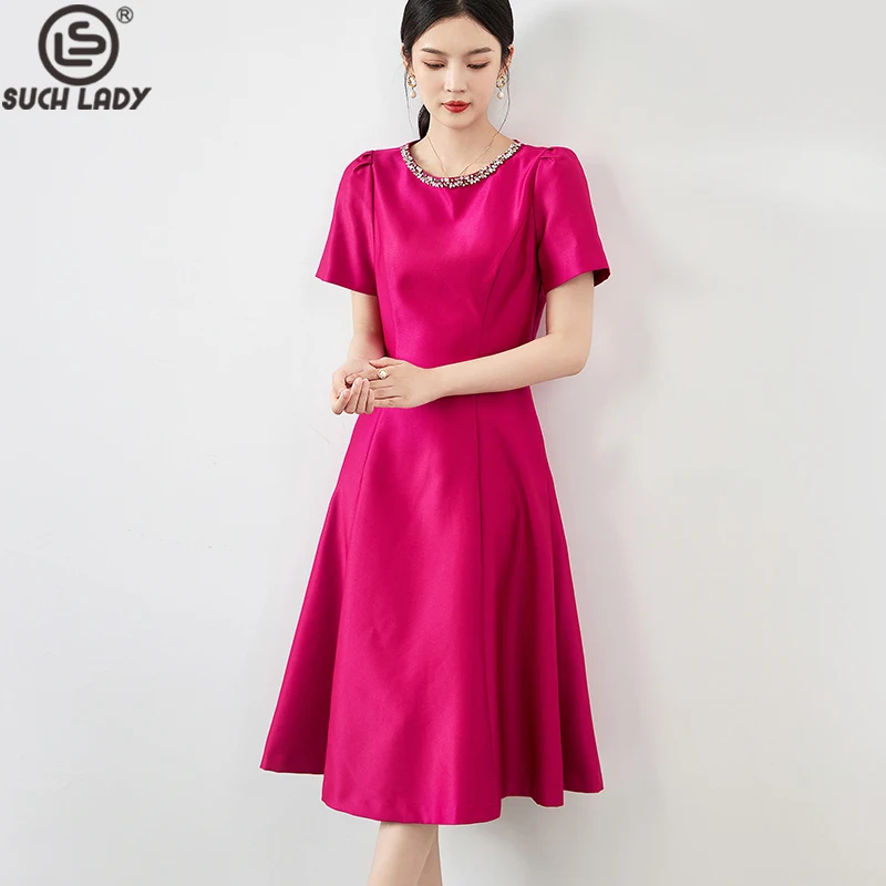 

Women's Runway Dresses O Neck Beaded Collar Short Sleeves Fashion High Street Casual Mid Vestidos