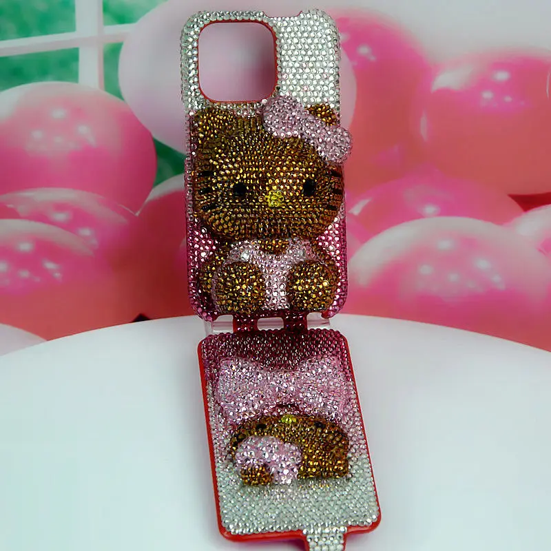 Custodia per telefono con strass Sanrio, Cover per telefono, seduta, Hello Kitty, iPhone 11, 12, 13, 14, 15 Pro Max, Xs Max, originale