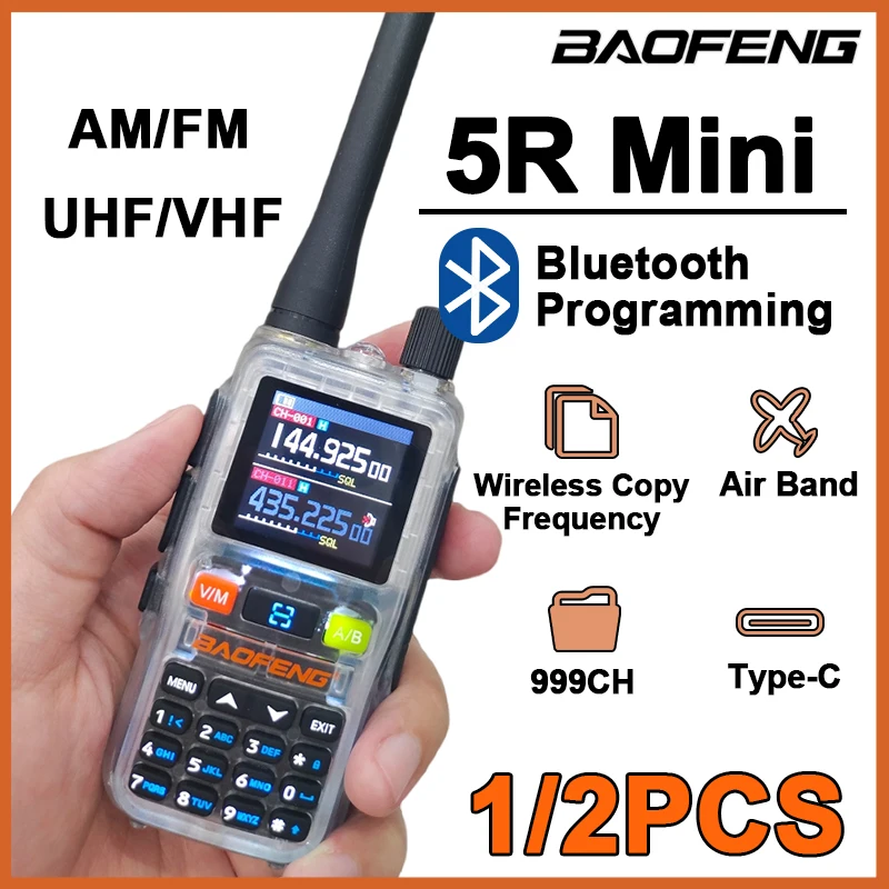 

Рация Baofeng UV-5R Mini с Bluetooth-программированием, двойным PTT, Type-C, AM, UHF, VHF, дальнего действия, для походов и охоты