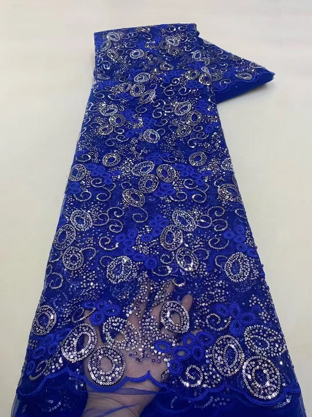 

Последняя красота, королевский синий бисер ручной работы, африканская кружевная ткань, 2025 г., нигерийская кружевная ткань с блестками из бисера для свадебного платья LXX25151