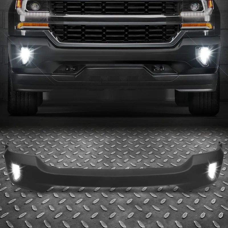 US For 2016 2017 2018 2019 Chevy Silverado 1500 Black Front Bumper Face Bar+Clear LED Fog Lights