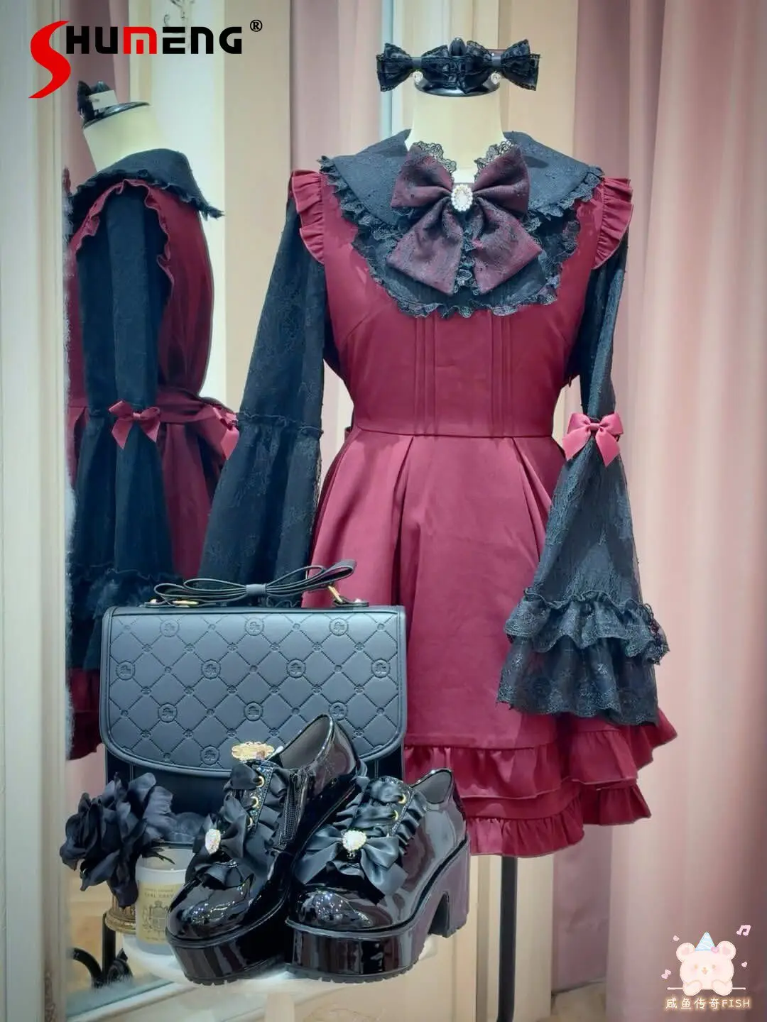 

Japanese Style Mass- Produced Gothic Lace Ji Sleeved Lolita Dresses and Shorts Set New Spring Women's Sweet Bow Matching Sets