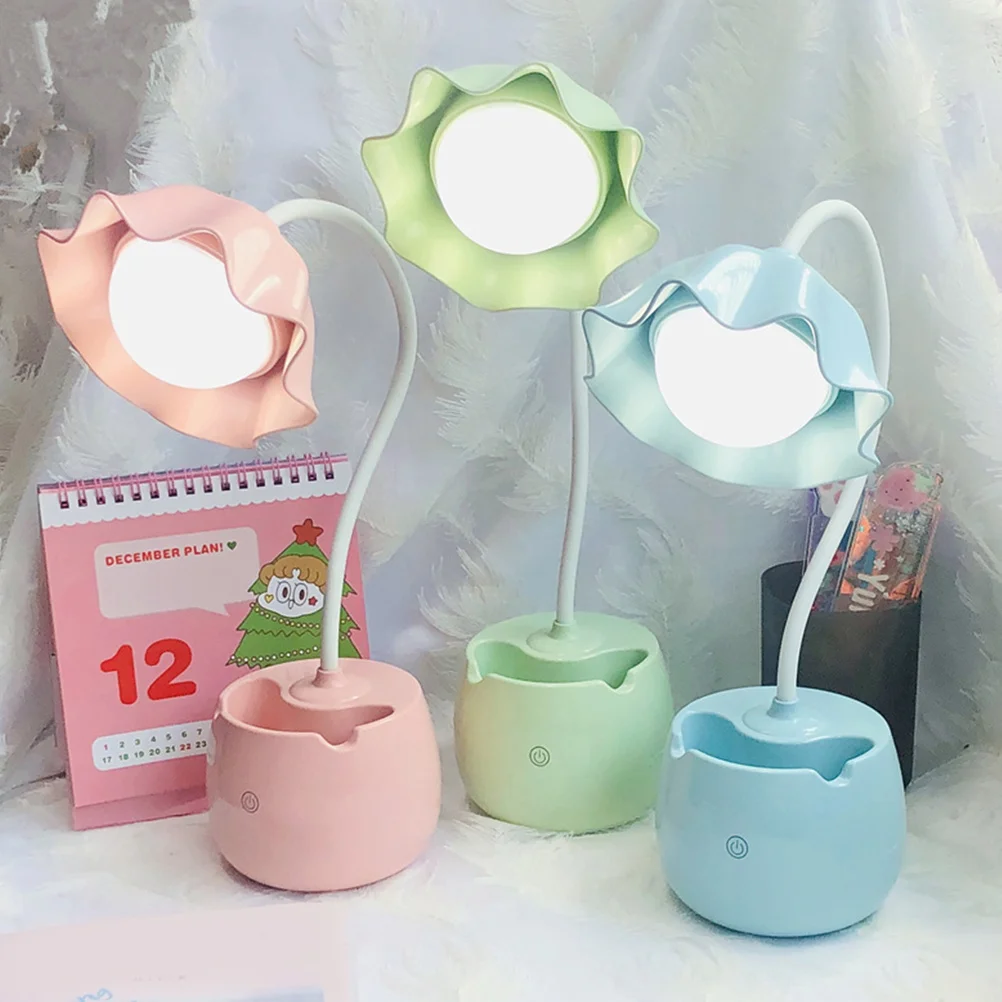 

Touch Dimmer LED Desk Lamp Flower Style Pen Holder Non Flickering Light for Eye Protection Study Work Home Office Use Plastic