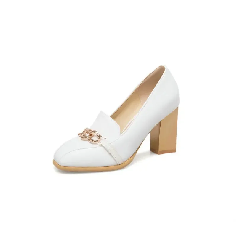 Sianie Tianie ناضجة سيدة مكتب مضخات كتلة عالية الكعب امرأة أحذية خفيفة بدون كعب مع سلسلة معدنية النساء الكعوب الخناجر حجم 33-48 #2