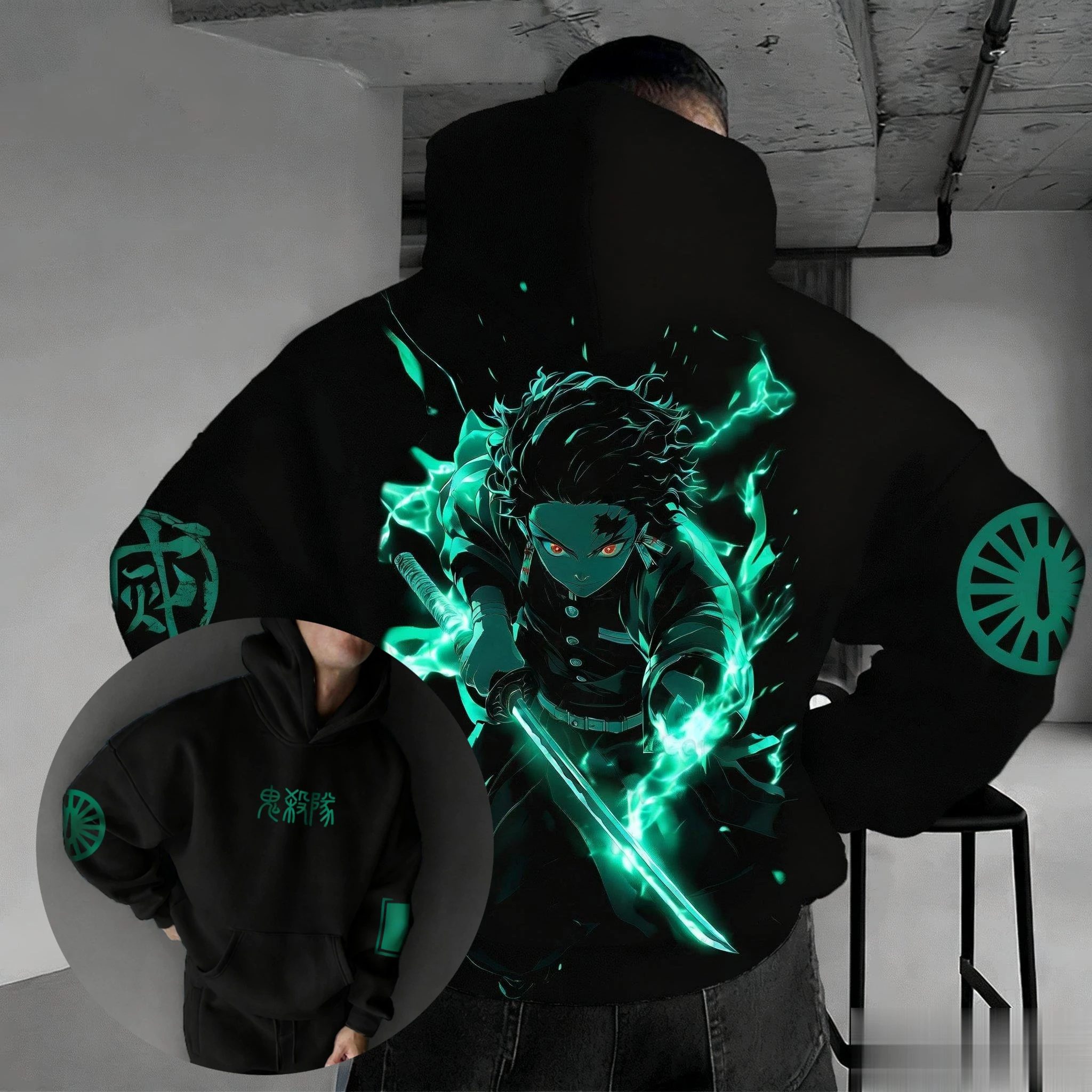 أنيمي شيطان القاتل شخصية باب المطبخ الفحم جيرو نمط مطبوعة 2025 الخريف/الشتاء جديد الرجال النساء القطن الخالص هوديس #4