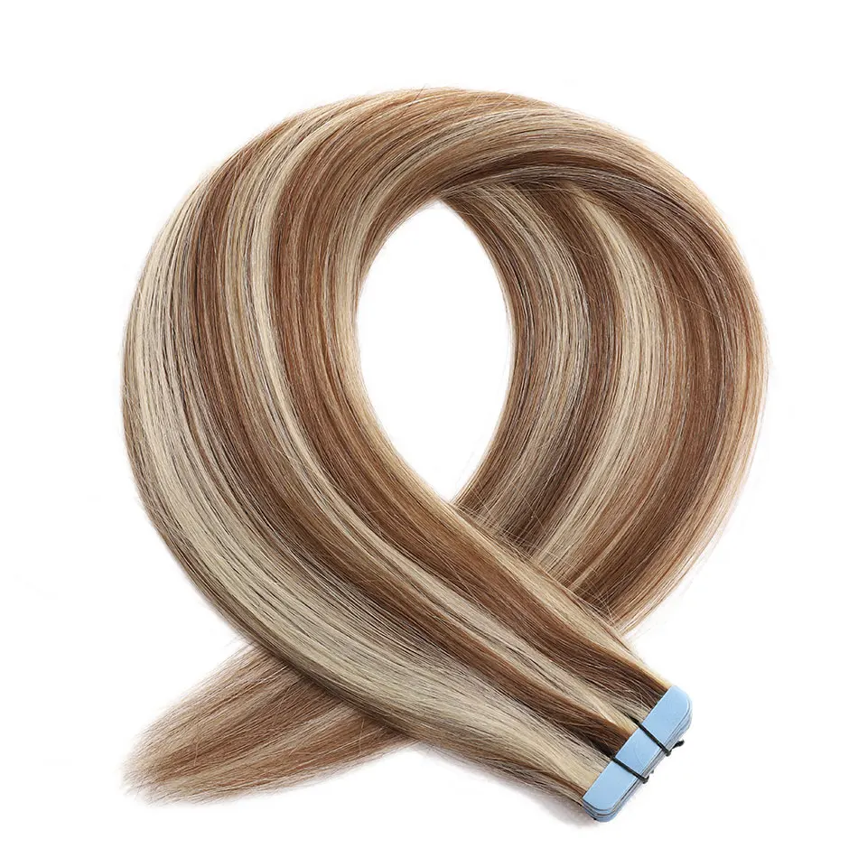 Fita de lovepol em extensões do cabelo humano em linha reta remy extensão do cabelo europeu natural sem emenda da pele trama cor marrom 10/20 pçs