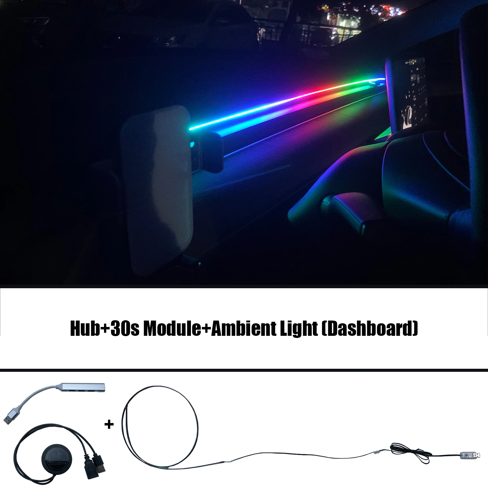 Streaming Ambient Light For Tesla Model 3/Model Y 2017-2023 Dashboard Flow Light APP Control USB Atmosphere RGB Strip Lamp Music