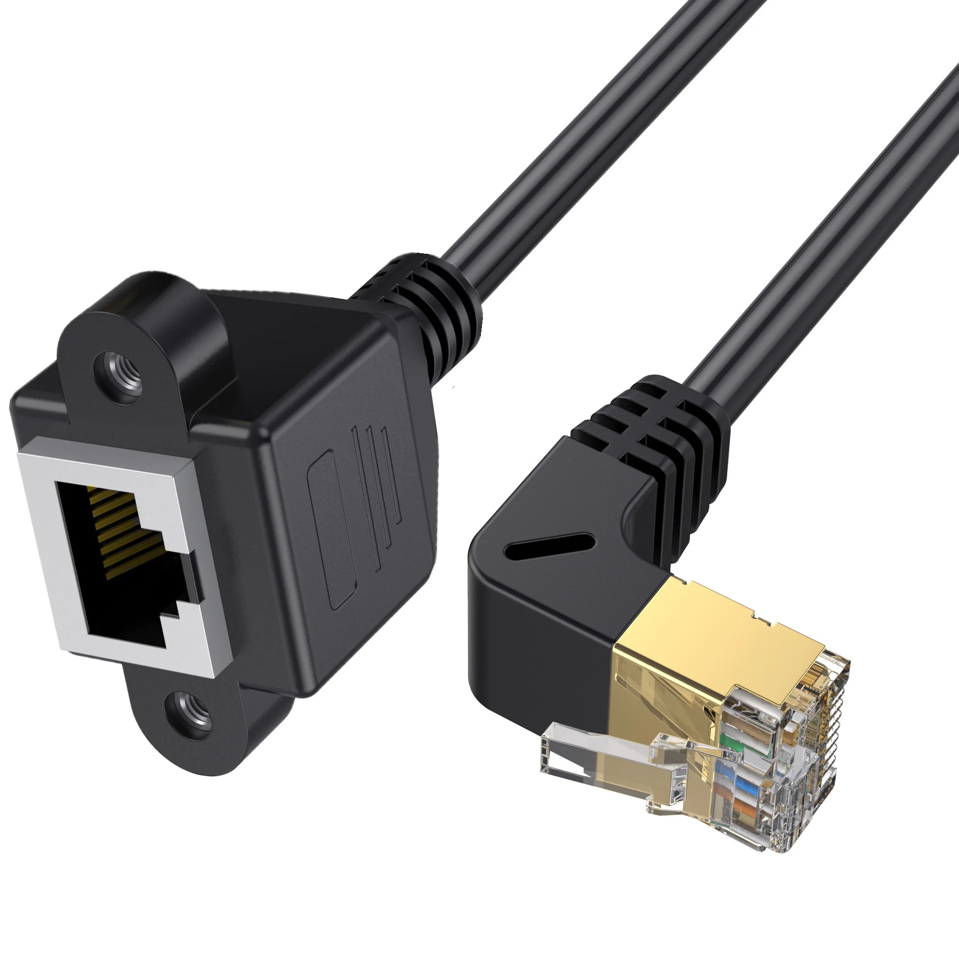 90 درجة زاوية CAT8 8Pin RJ45 40Gbps RJ 45 إيثرنت شبكة تمديد كابل ذكر إلى أنثى لأجهزة الكمبيوتر المحمول جهاز التوجيه الكمبيوتر الحبل